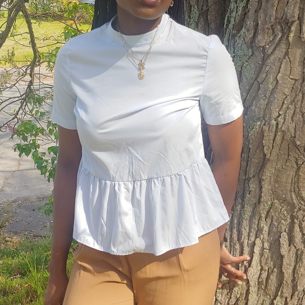 Short Sleeve Baby Blue Peplum Top (S)